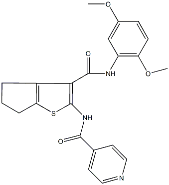 N-{3-[(2,5-dimethoxyanilino)carbonyl]-5,6-dihydro-4H-cyclopenta[b]thien-2-yl}isonicotinamide 化学構造式