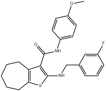2-[(3-fluorobenzyl)amino]-N-(4-methoxyphenyl)-5,6,7,8-tetrahydro-4H-cyclohepta[b]thiophene-3-carboxamide 结构式