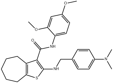 N-(2,4-dimethoxyphenyl)-2-{[4-(dimethylamino)benzyl]amino}-5,6,7,8-tetrahydro-4H-cyclohepta[b]thiophene-3-carboxamide,499198-48-0,结构式