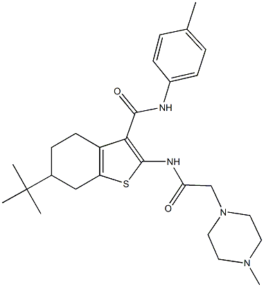 6-tert-butyl-N-(4-methylphenyl)-2-{[(4-methyl-1-piperazinyl)acetyl]amino}-4,5,6,7-tetrahydro-1-benzothiophene-3-carboxamide,499198-67-3,结构式