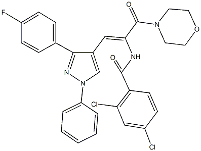2,4-dichloro-N-[2-[3-(4-fluorophenyl)-1-phenyl-1H-pyrazol-4-yl]-1-(4-morpholinylcarbonyl)vinyl]benzamide 化学構造式