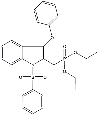 diethyl [3-phenoxy-1-(phenylsulfonyl)-1H-indol-2-yl]methylphosphonate,500015-97-4,结构式