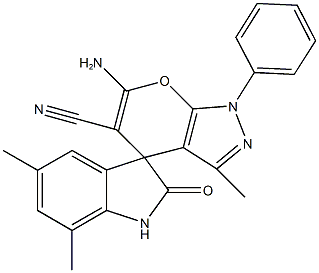 6-amino-3,5',7'-trimethyl-2'-oxo-1-phenyl-1,1',3',4-tetrahydrospiro(pyrano[2,3-c]pyrazole-4,3'-[2'H]-indole)-5-carbonitrile,500016-58-0,结构式