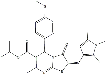 500018-22-4 isopropyl 7-methyl-5-[4-(methylsulfanyl)phenyl]-3-oxo-2-[(1,2,5-trimethyl-1H-pyrrol-3-yl)methylene]-2,3-dihydro-5H-[1,3]thiazolo[3,2-a]pyrimidine-6-carboxylate