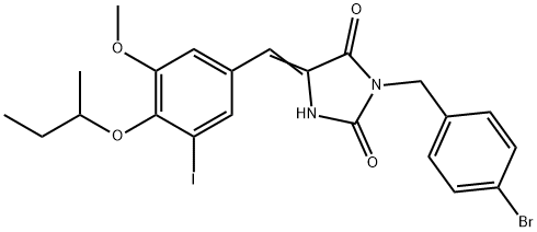 3-(4-bromobenzyl)-5-(4-sec-butoxy-3-iodo-5-methoxybenzylidene)-2,4-imidazolidinedione 化学構造式