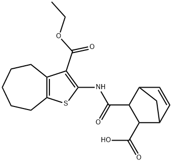 3-({[3-(ethoxycarbonyl)-5,6,7,8-tetrahydro-4H-cyclohepta[b]thien-2-yl]amino}carbonyl)bicyclo[2.2.1]hept-5-ene-2-carboxylic acid Structure