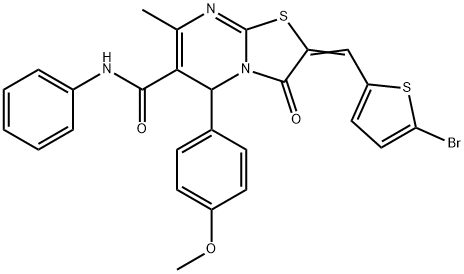 2-[(5-bromo-2-thienyl)methylene]-5-(4-methoxyphenyl)-7-methyl-3-oxo-N-phenyl-2,3-dihydro-5H-[1,3]thiazolo[3,2-a]pyrimidine-6-carboxamide Struktur