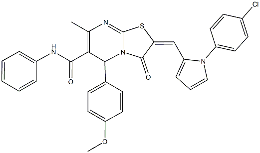 2-{[1-(4-chlorophenyl)-1H-pyrrol-2-yl]methylene}-5-(4-methoxyphenyl)-7-methyl-3-oxo-N-phenyl-2,3-dihydro-5H-[1,3]thiazolo[3,2-a]pyrimidine-6-carboxamide 化学構造式