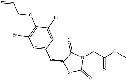 methyl {5-[4-(allyloxy)-3,5-dibromobenzylidene]-2,4-dioxo-1,3-thiazolidin-3-yl}acetate 化学構造式