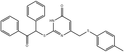 2-[(4-hydroxy-6-{[(4-methylphenyl)sulfanyl]methyl}-2-pyrimidinyl)sulfanyl]-1,2-diphenylethanone Structure