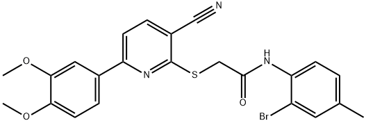 N-(2-bromo-4-methylphenyl)-2-{[3-cyano-6-(3,4-dimethoxyphenyl)pyridin-2-yl]sulfanyl}acetamide,500145-66-4,结构式