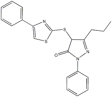 2-phenyl-4-[(4-phenyl-1,3-thiazol-2-yl)sulfanyl]-5-propyl-2,4-dihydro-3H-pyrazol-3-one,500193-70-4,结构式