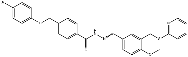 4-[(4-bromophenoxy)methyl]-N'-{4-methoxy-3-[(2-pyridinylsulfanyl)methyl]benzylidene}benzohydrazide Struktur