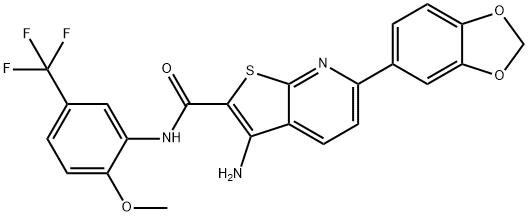 3-amino-6-(1,3-benzodioxol-5-yl)-N-[2-methoxy-5-(trifluoromethyl)phenyl]thieno[2,3-b]pyridine-2-carboxamide Structure