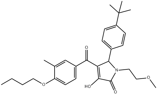 4-(4-butoxy-3-methylbenzoyl)-5-(4-tert-butylphenyl)-3-hydroxy-1-(2-methoxyethyl)-1,5-dihydro-2H-pyrrol-2-one 化学構造式