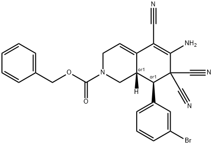 benzyl 6-amino-8-(3-bromophenyl)-5,7,7-tricyano-3,7,8,8a-tetrahydro-2(1H)-isoquinolinecarboxylate Structure