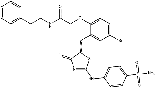 2-{2-[(2-{[4-(aminosulfonyl)phenyl]imino}-4-oxo-1,3-thiazolidin-5-ylidene)methyl]-4-bromophenoxy}-N-(2-phenylethyl)acetamide|