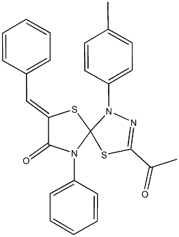 500263-61-6 3-acetyl-7-benzylidene-1-(4-methylphenyl)-9-phenyl-4,6-dithia-1,2,9-triazaspiro[4.4]non-2-en-8-one