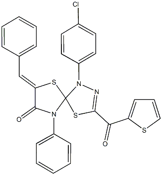 500263-67-2 7-benzylidene-1-(4-chlorophenyl)-9-phenyl-3-(2-thienylcarbonyl)-4,6-dithia-1,2,9-triazaspiro[4.4]non-2-en-8-one