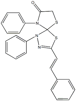 1,9-diphenyl-3-(2-phenylvinyl)-4,6-dithia-1,2,9-triazaspiro[4.4]non-2-en-8-one,500263-73-0,结构式