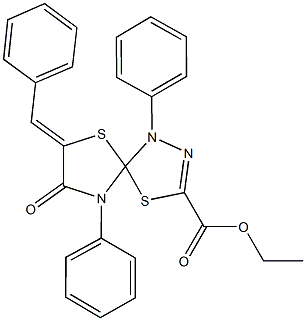 ethyl 7-benzylidene-8-oxo-1,9-diphenyl-4,6-dithia-1,2,9-triazaspiro[4.4]non-2-ene-3-carboxylate Structure