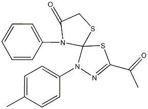 3-acetyl-1-(4-methylphenyl)-9-phenyl-4,6-dithia-1,2,9-triazaspiro[4.4]non-2-en-8-one Structure