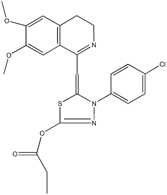 4-(4-chlorophenyl)-5-[(6,7-dimethoxy-3,4-dihydro-1-isoquinolinyl)methylene]-4,5-dihydro-1,3,4-thiadiazol-2-yl propionate,500264-54-0,结构式