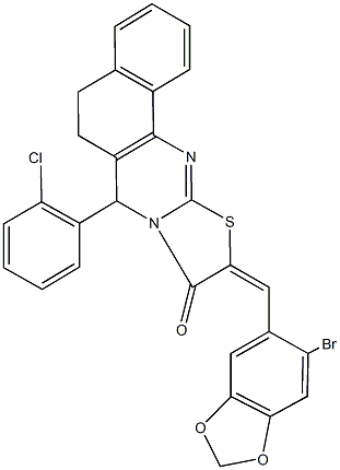 10-[(6-bromo-1,3-benzodioxol-5-yl)methylene]-7-(2-chlorophenyl)-5,7-dihydro-6H-benzo[h][1,3]thiazolo[2,3-b]quinazolin-9(10H)-one,500266-47-7,结构式