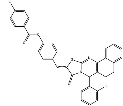 4-[(7-(2-chlorophenyl)-9-oxo-5,7-dihydro-6H-benzo[h][1,3]thiazolo[2,3-b]quinazolin-10(9H)-ylidene)methyl]phenyl 4-methoxybenzoate 结构式