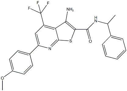 3-amino-6-(4-methoxyphenyl)-N-(1-phenylethyl)-4-(trifluoromethyl)thieno[2,3-b]pyridine-2-carboxamide 结构式