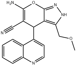 6-amino-3-(methoxymethyl)-4-(4-quinolinyl)-2,4-dihydropyrano[2,3-c]pyrazole-5-carbonitrile 化学構造式