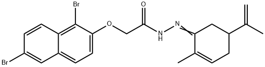 2-[(1,6-dibromo-2-naphthyl)oxy]-N'-(5-isopropenyl-2-methyl-2-cyclohexen-1-ylidene)acetohydrazide 化学構造式