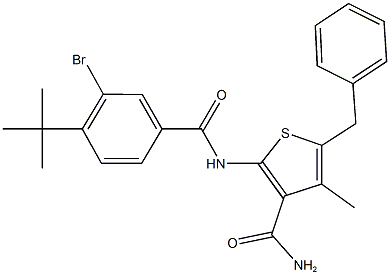 5-benzyl-2-[(3-bromo-4-tert-butylbenzoyl)amino]-4-methyl-3-thiophenecarboxamide,501107-65-9,结构式