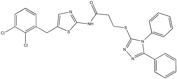 N-[5-(2,3-dichlorobenzyl)-1,3-thiazol-2-yl]-3-[(4,5-diphenyl-4H-1,2,4-triazol-3-yl)sulfanyl]propanamide 化学構造式