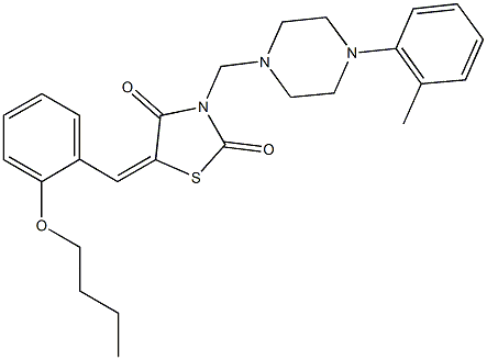 5-(2-butoxybenzylidene)-3-{[4-(2-methylphenyl)-1-piperazinyl]methyl}-1,3-thiazolidine-2,4-dione 化学構造式