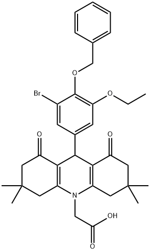 (9-[4-(benzyloxy)-3-bromo-5-ethoxyphenyl]-3,3,6,6-tetramethyl-1,8-dioxo-2,3,4,5,6,7,8,9-octahydro-10(1H)-acridinyl)acetic acid Structure