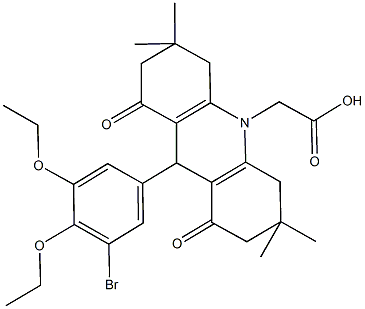 (9-(3-bromo-4,5-diethoxyphenyl)-3,3,6,6-tetramethyl-1,8-dioxo-2,3,4,5,6,7,8,9-octahydro-10(1H)-acridinyl)acetic acid,501354-60-5,结构式