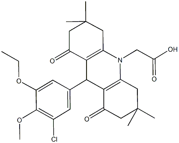 (9-(3-chloro-5-ethoxy-4-methoxyphenyl)-3,3,6,6-tetramethyl-1,8-dioxo-2,3,4,5,6,7,8,9-octahydro-10(1H)-acridinyl)acetic acid,501354-61-6,结构式