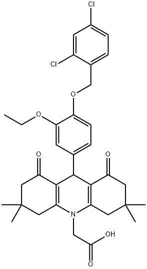 (9-{4-[(2,4-dichlorobenzyl)oxy]-3-ethoxyphenyl}-3,3,6,6-tetramethyl-1,8-dioxo-2,3,4,5,6,7,8,9-octahydro-10(1H)-acridinyl)acetic acid Structure