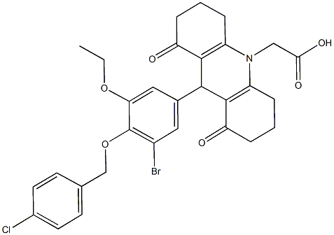 (9-{3-bromo-4-[(4-chlorobenzyl)oxy]-5-ethoxyphenyl}-1,8-dioxo-2,3,4,5,6,7,8,9-octahydro-10(1H)-acridinyl)acetic acid 结构式
