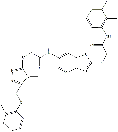 N-(2-{[2-(2,3-dimethylanilino)-2-oxoethyl]sulfanyl}-1,3-benzothiazol-6-yl)-2-({4-methyl-5-[(2-methylphenoxy)methyl]-4H-1,2,4-triazol-3-yl}sulfanyl)acetamide Structure