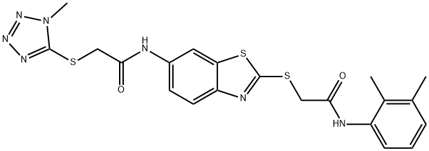 N-(2-{[2-(2,3-dimethylanilino)-2-oxoethyl]sulfanyl}-1,3-benzothiazol-6-yl)-2-[(1-methyl-1H-tetraazol-5-yl)sulfanyl]acetamide 结构式