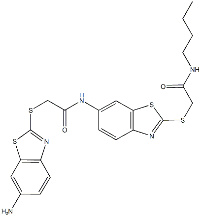 2-[(6-amino-1,3-benzothiazol-2-yl)sulfanyl]-N-(2-{[2-(butylamino)-2-oxoethyl]sulfanyl}-1,3-benzothiazol-6-yl)acetamide,501355-03-9,结构式