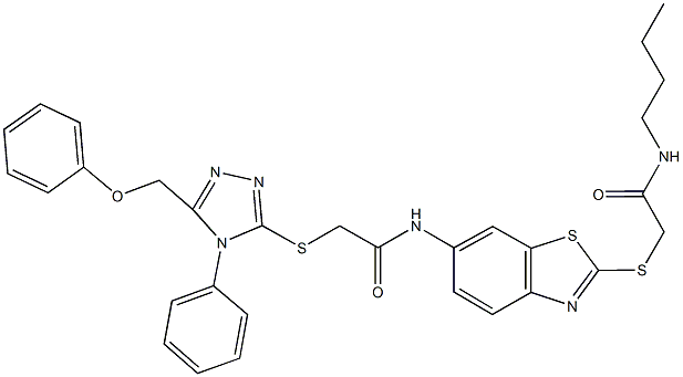 N-(2-{[2-(butylamino)-2-oxoethyl]sulfanyl}-1,3-benzothiazol-6-yl)-2-{[5-(phenoxymethyl)-4-phenyl-4H-1,2,4-triazol-3-yl]sulfanyl}acetamide,501355-04-0,结构式