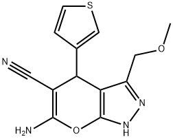 6-amino-3-(methoxymethyl)-4-thien-3-yl-1,4-dihydropyrano[2,3-c]pyrazole-5-carbonitrile 化学構造式