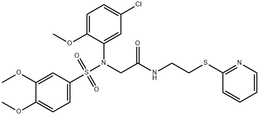 2-{5-chloro[(3,4-dimethoxyphenyl)sulfonyl]-2-methoxyanilino}-N-[2-(pyridin-2-ylsulfanyl)ethyl]acetamide 化学構造式