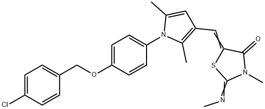 5-[(1-{4-[(4-chlorobenzyl)oxy]phenyl}-2,5-dimethyl-1H-pyrrol-3-yl)methylene]-3-methyl-2-(methylimino)-1,3-thiazolidin-4-one Structure