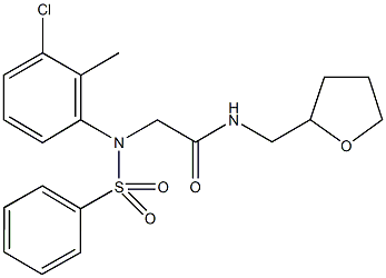 2-[3-chloro-2-methyl(phenylsulfonyl)anilino]-N-(tetrahydro-2-furanylmethyl)acetamide Structure