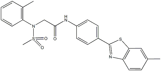 N-[4-(6-methyl-1,3-benzothiazol-2-yl)phenyl]-2-[2-methyl(methylsulfonyl)anilino]acetamide,501913-51-5,结构式