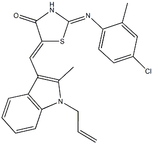 5-[(1-allyl-2-methyl-1H-indol-3-yl)methylene]-2-[(4-chloro-2-methylphenyl)imino]-1,3-thiazolidin-4-one 化学構造式